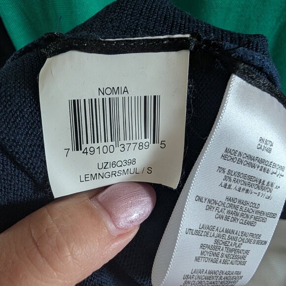 BCBGMAXAZRIA Nomia Silk Blend Color Block Cut Out Midi Dress Lightweight Knit - Picture 14 of 15